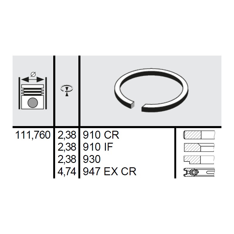 120 022 0009 00 - Set segmenti STD Ø111,76 2,38x2,38x2,38x4,74 mm Ford DJPN6149W