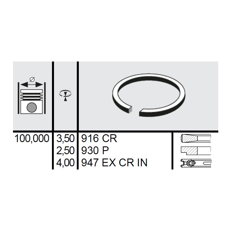 120 036 0012 00 - Set segmenti STD Ø100 3,5x2,5x4 mm Massey Ferguson 4181A026