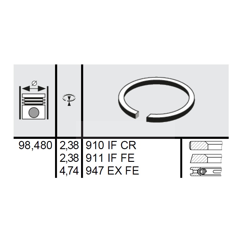120 036 0021 00 - Set segmenti STD Ø98,48 2,38x2,38x4,74 mm Massey Ferguson 41158017