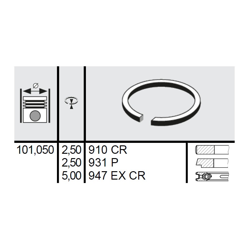 120 036 0024 00 - Set segmenti STD Ø101,05 2,5x2,5x5 mm Massey Ferguson 41158022