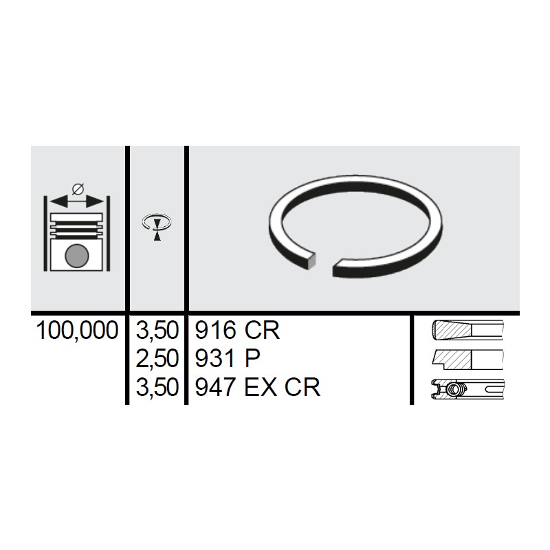 120 036 0030 00 - Set segmenti STD Ø100 3,5x2,5x3,5 mm Massey Ferguson 4181A033
