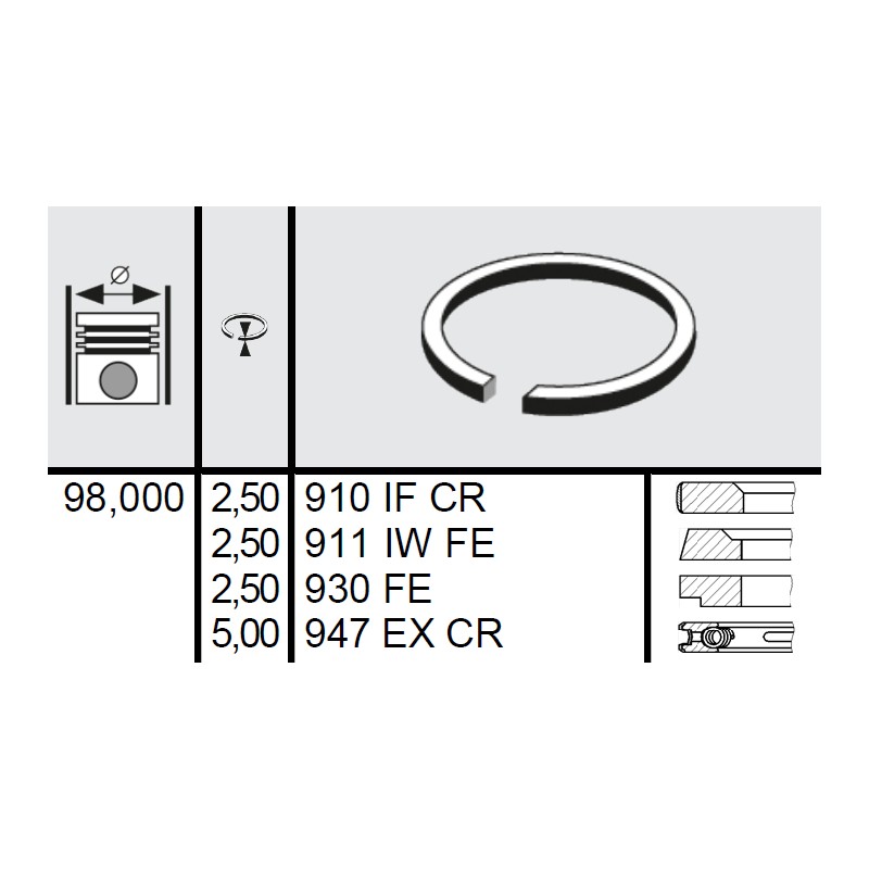 120 045 0004 00 - Set segmenti STD Ø98 2,5x2,5x2,5x5 mm Same 0.034.0052.6