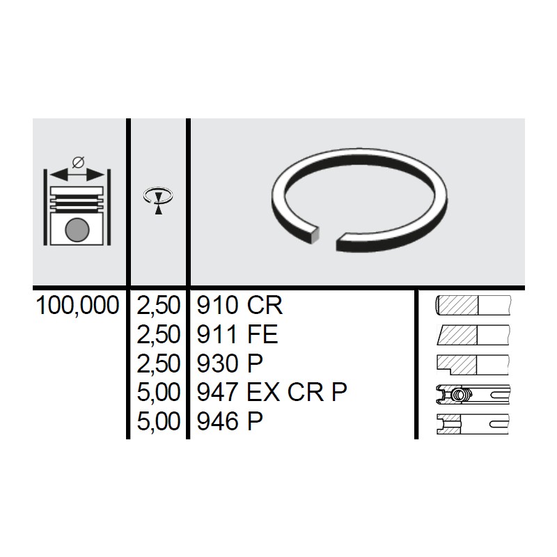 120 045 0008 00 - Set segmenti STD Ø100 2,5x2,5x2,5x5x5 mm Same 0.024.0052.4/10