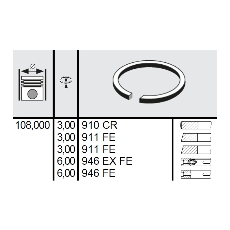 120 056 0002 00 - Set segmenti STD Ø108 3x3x3x6x6 mm U650 110.03.030