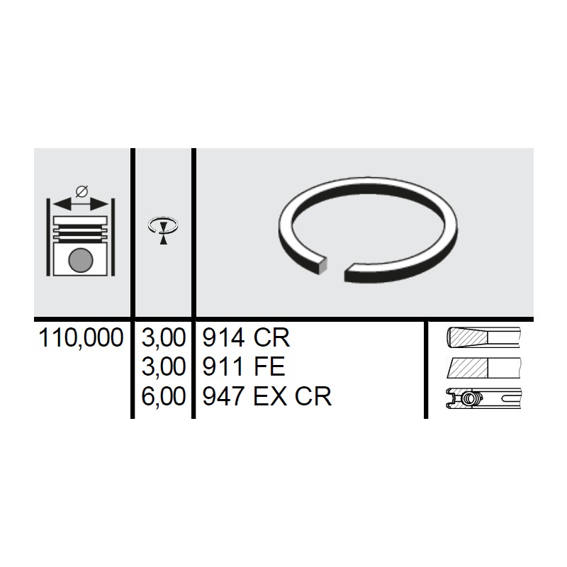 120 058 0006 00 - Set segmenti STD Ø110 3x3x6 mm Zetor 