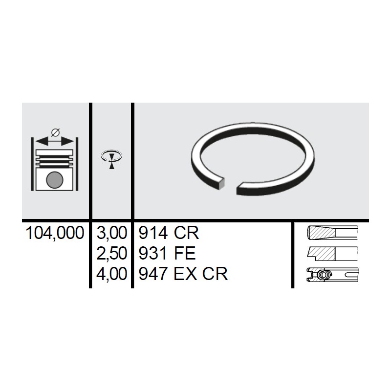 120 121 0003 00 - Set segmenti STD Ø104 3x2,5x4 mm Fiat 1930841
