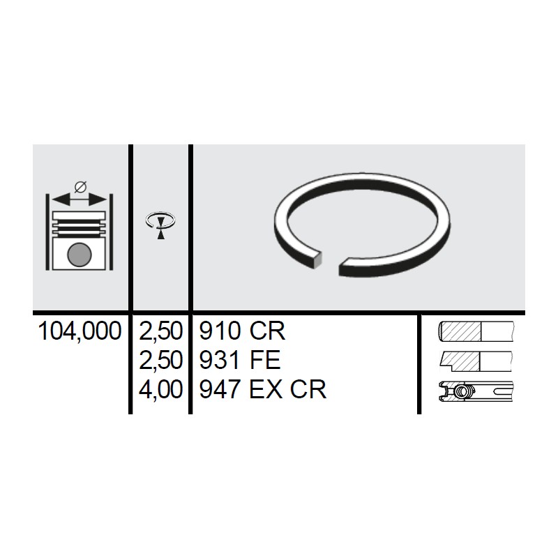 120 121 0004 00 - Set segmenti STD Ø104 2,5x2,5x4 mm Fiat 1930191