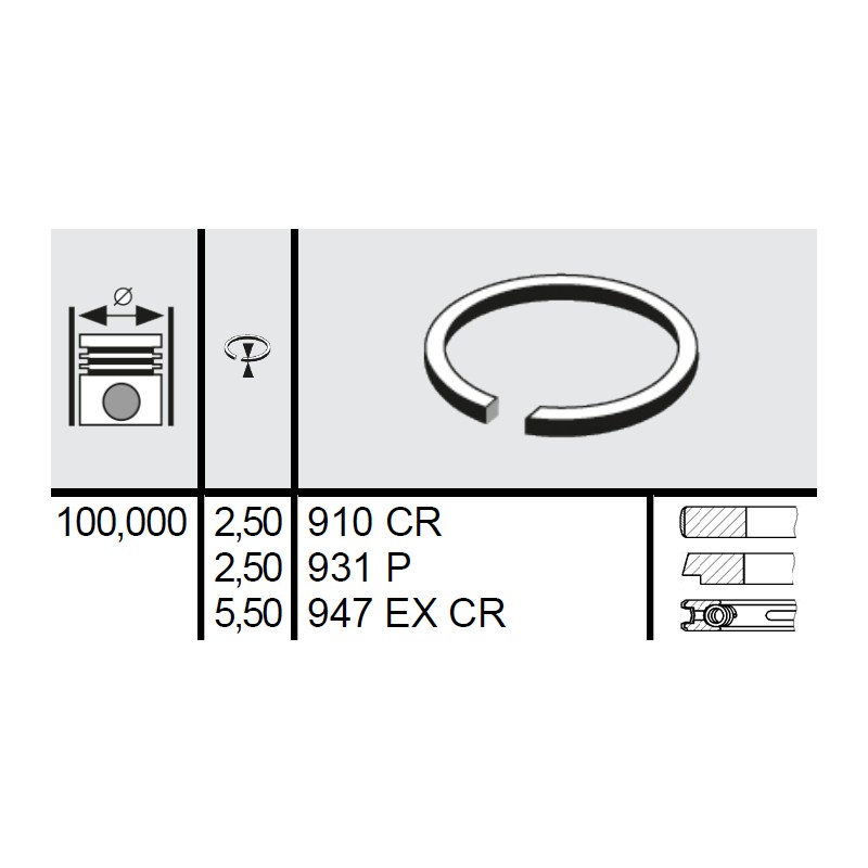 120 121 0025 00 - Set segmenti STD Ø100 2,5x2,5x5,5 mm Fiat 1909172