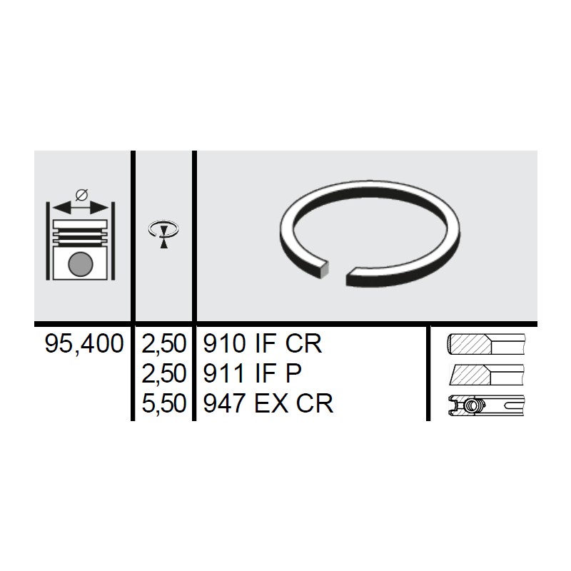 120 121 0026 20 - Set segmenti R1 Ø95,4 2,5x2,5x5,5 mm U445 