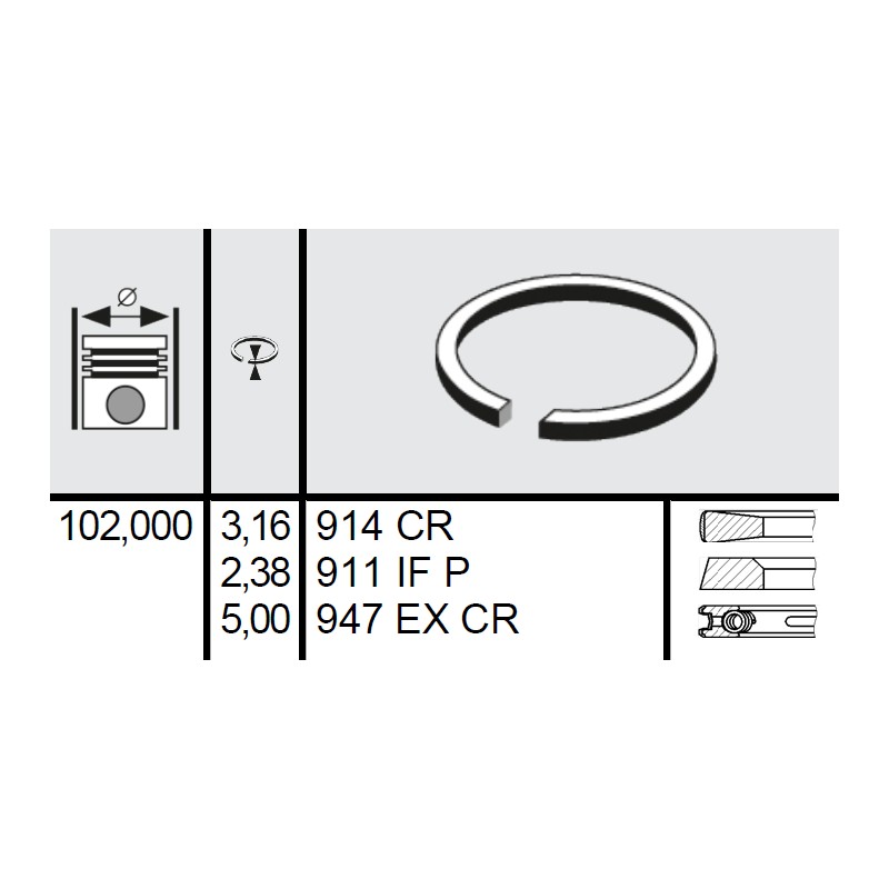 120 345 0003 00 - Set segmenti STD Ø102 3,16x2,38x5 mm John Deere AR55759